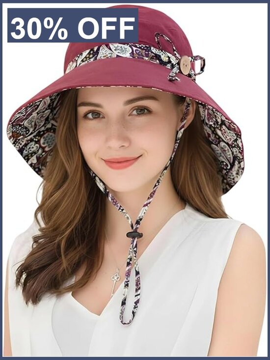 Wide Brim Reversible Bucket Sun Hat UPF 50+ Adjustable Drawstring Packable main image 2